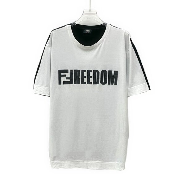 Fendi Black & White Color-Blocked "Freedom" Print Cotton Round-Neck Short-Sleeve - Picture 1 of 7
